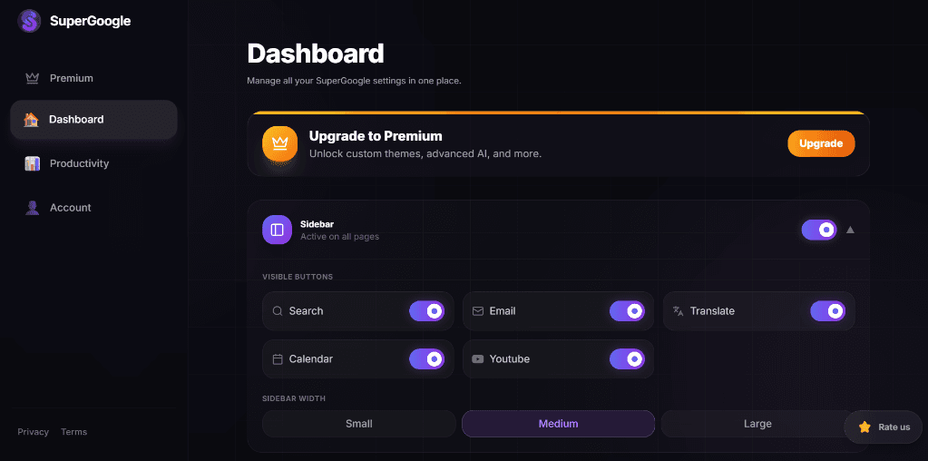 Aperçu du projet SuperGoogle - Extension Chrome de Productivité